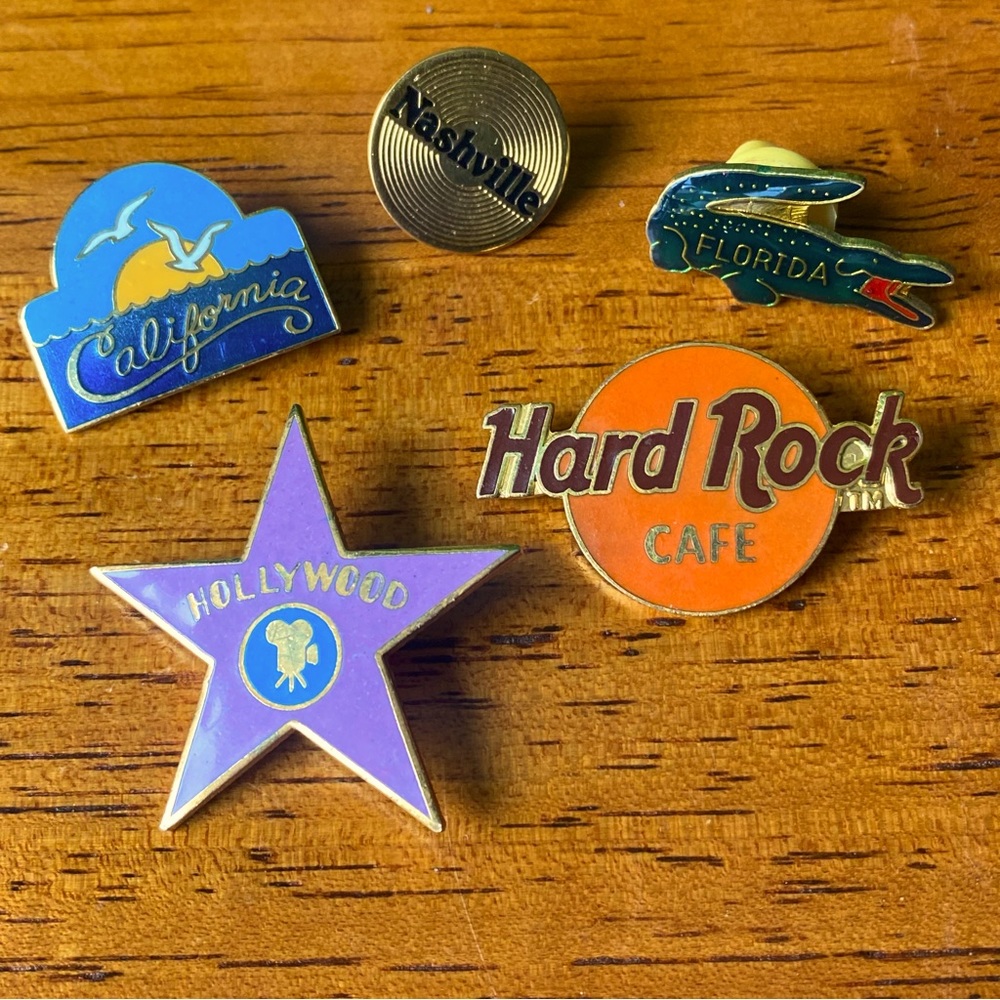 Vintage enamel pins 1980s 1990s Hollywood California Nashville Florida pinback